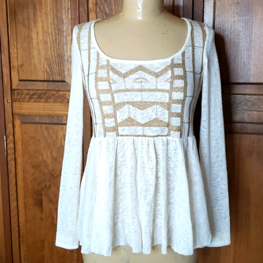Free People Tribal Embroidered Knit Top Sz XS
